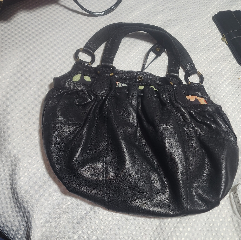 LUCKY BRAND EUC VINTAGE BLACK LEATHER DRAWSTRING BUCKET SHOULDER BAG